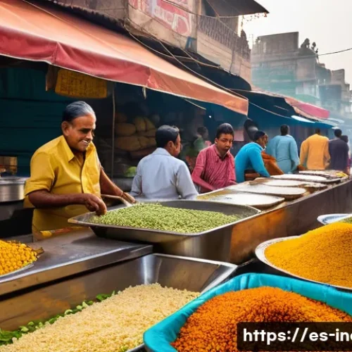 Home 9 델리의 길거리 음식 맛집 리스트 - A vibrant street food scene in Chandni Chowk, Delhi, showcasing a bustling chaat vendor stall with c...